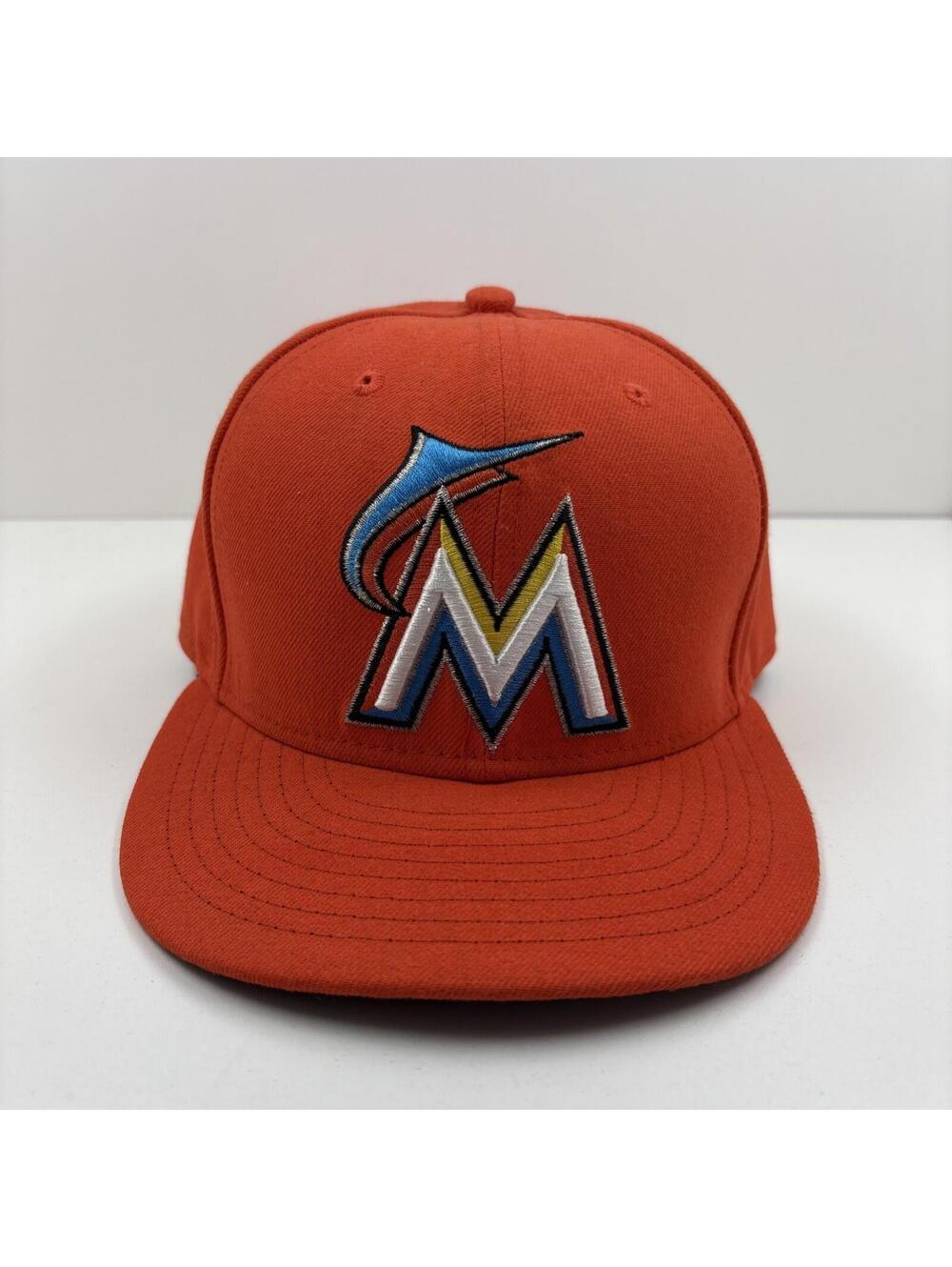 Miami Marlins Hat Cap Fitted Mens 7 3/8 Orange MLB Baseball New Era 59FIFTY
